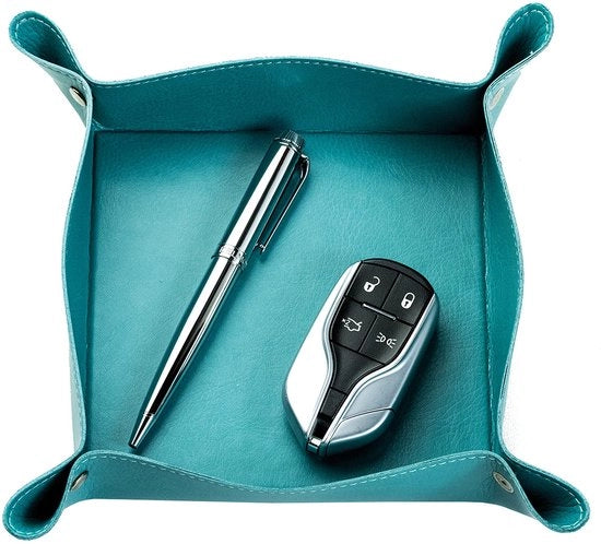 Zak-leegbak 14x14cm in pelle ecosostenibile (turquesa) - Zak-leegbak, cassetto per chiavi & porta penne - Contenitore per gioielli, monete & smartphone - Zak-leegbak elegante