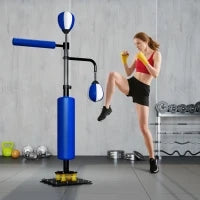 Sacco Boxe da Terra 4 in 1 con 2 Speedball, Barra Girevole e Sacco, Altezza Regolabile, in Acciaio, 107x36x140-205 cm, Blu