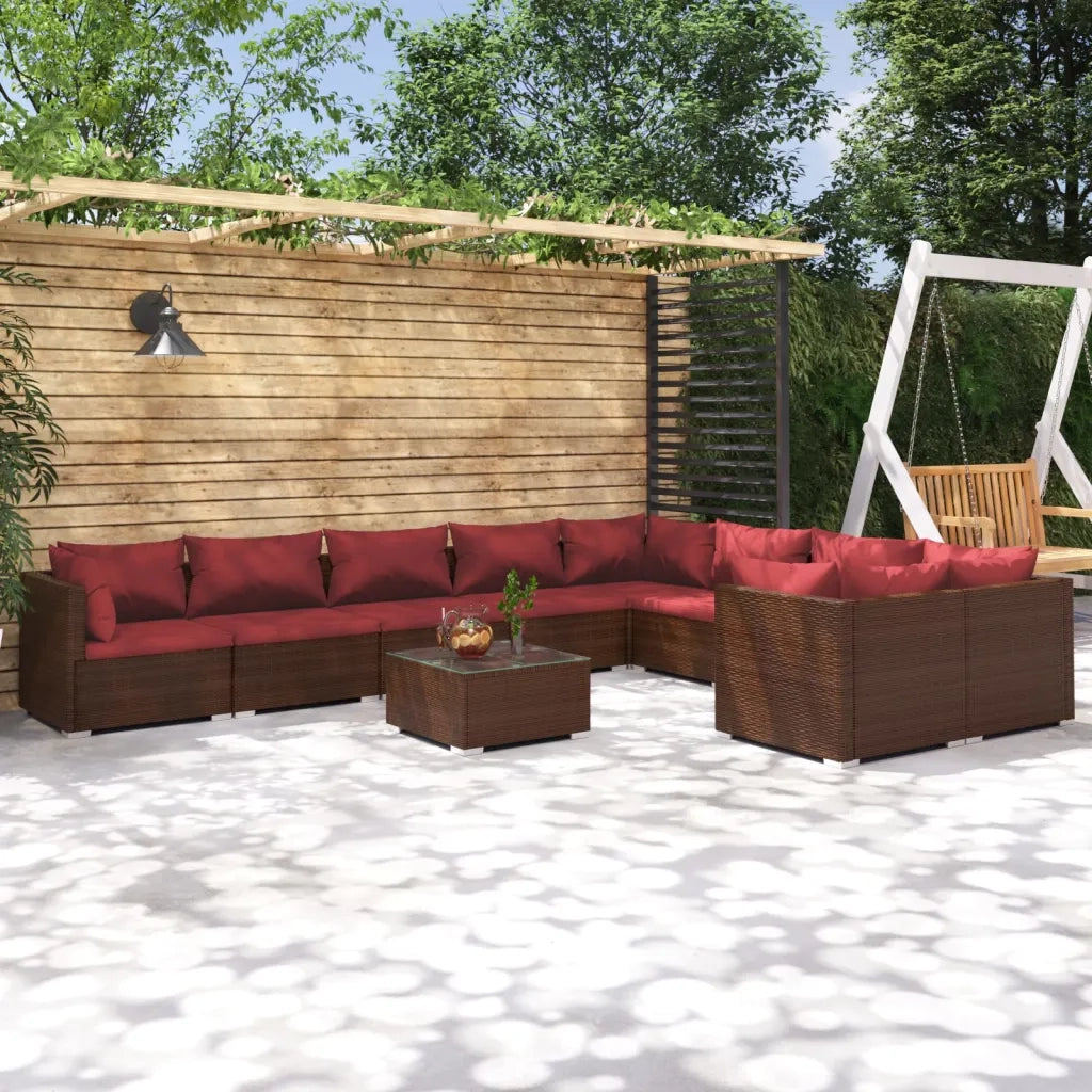Set Divani da Giardino 10 pz con Cuscini in Polyrattan Marrone cod mxl 31390