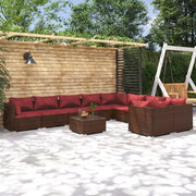 Set Divani da Giardino 10 pz con Cuscini in Polyrattan Marrone cod mxl 31390