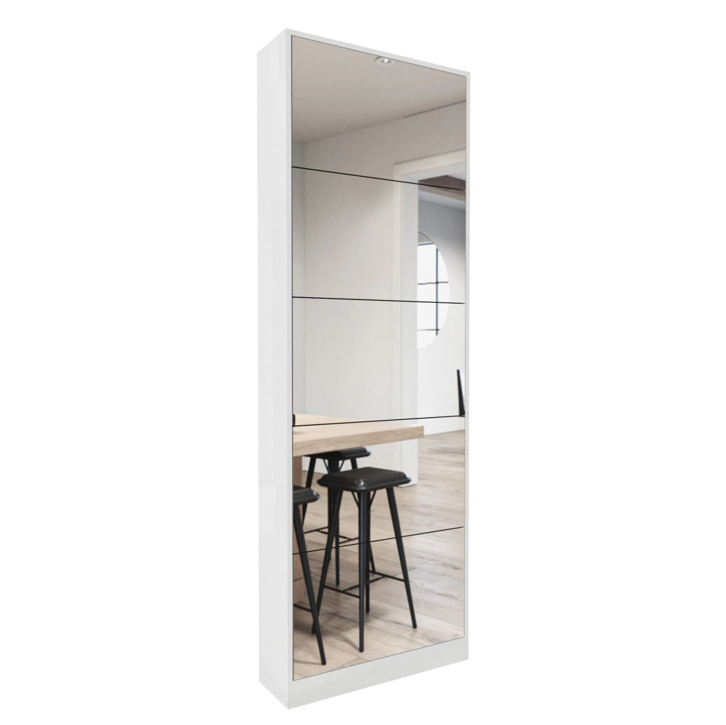 Scarpiera ultrassottile con specchio a figura intera 185 cm in MDF; bianca