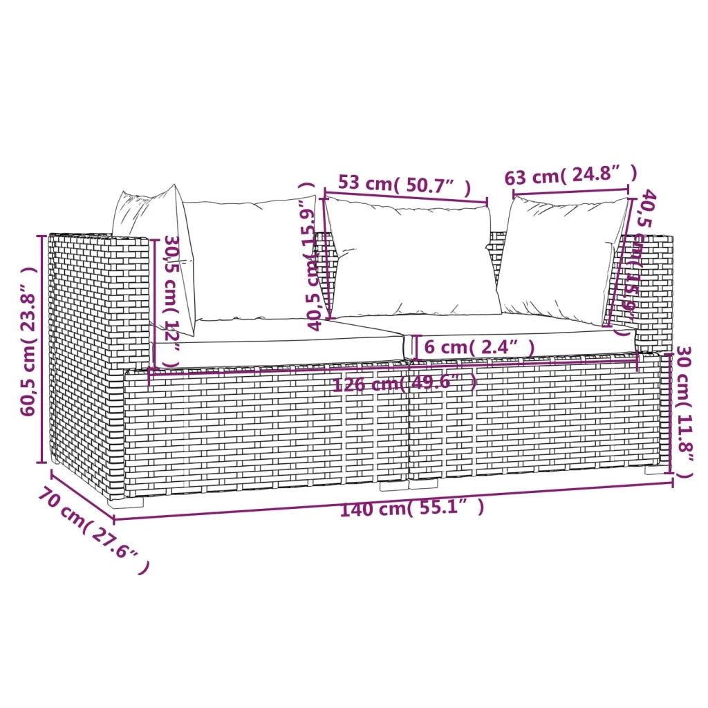 Set Divani da Giardino 3 pz con Cuscini in Polyrattan Nero 317532