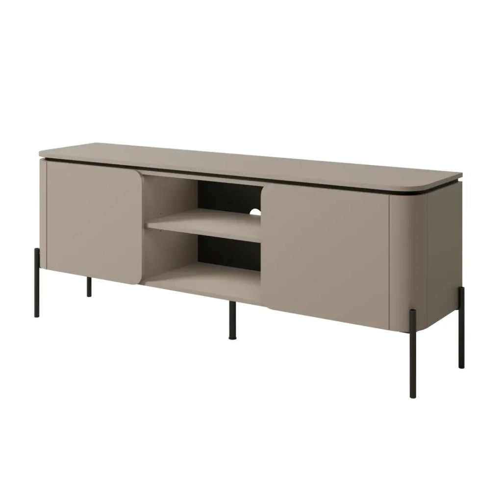 Mobile TV BELLA 2 porte – Finitura Congo opaco – Design arrotondato e piedi in metallo nero
