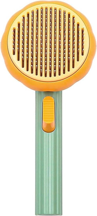Slicker Borstello Auto-Rinveniente per la Pulizia dei Peli di Cane e Gatto - Forma di Zucca - Tasto di Pulizia Un-Touch - Borstello per Cane e Gatto - Maniglia Ergonomica - Setole morbide per la Rimozione dei Peli