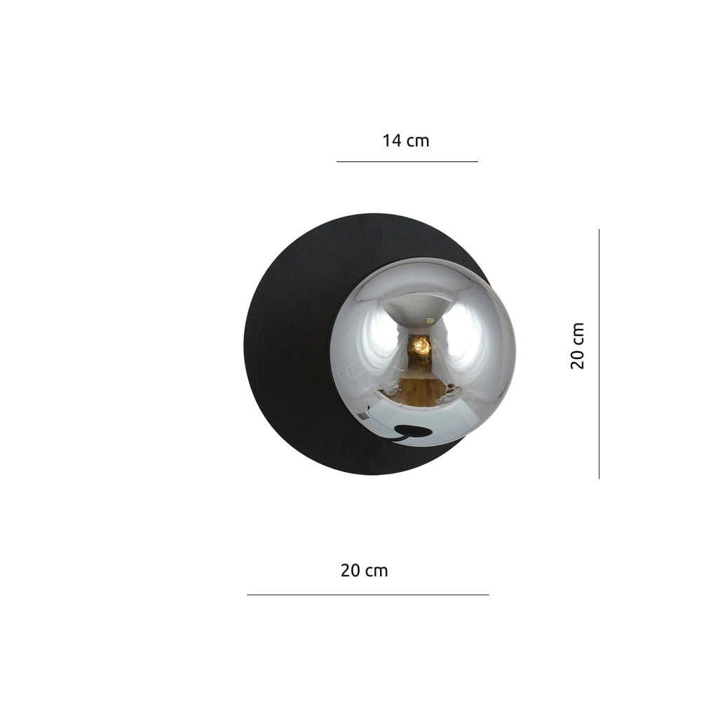 Lampada Da Parete Contemporanea Ippolita 1 Luce In Acciaio Nero E Vetro Fumè