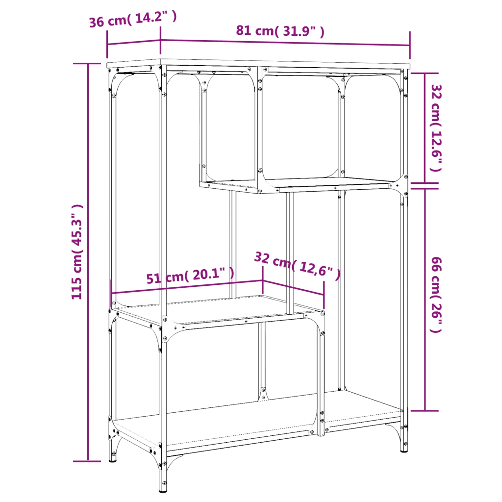 Libreria-Scaffale per Libri-Mobile di Stoccaggio Grigio Sonoma 81x36x115 cm Legno Multistrato e Acciaio