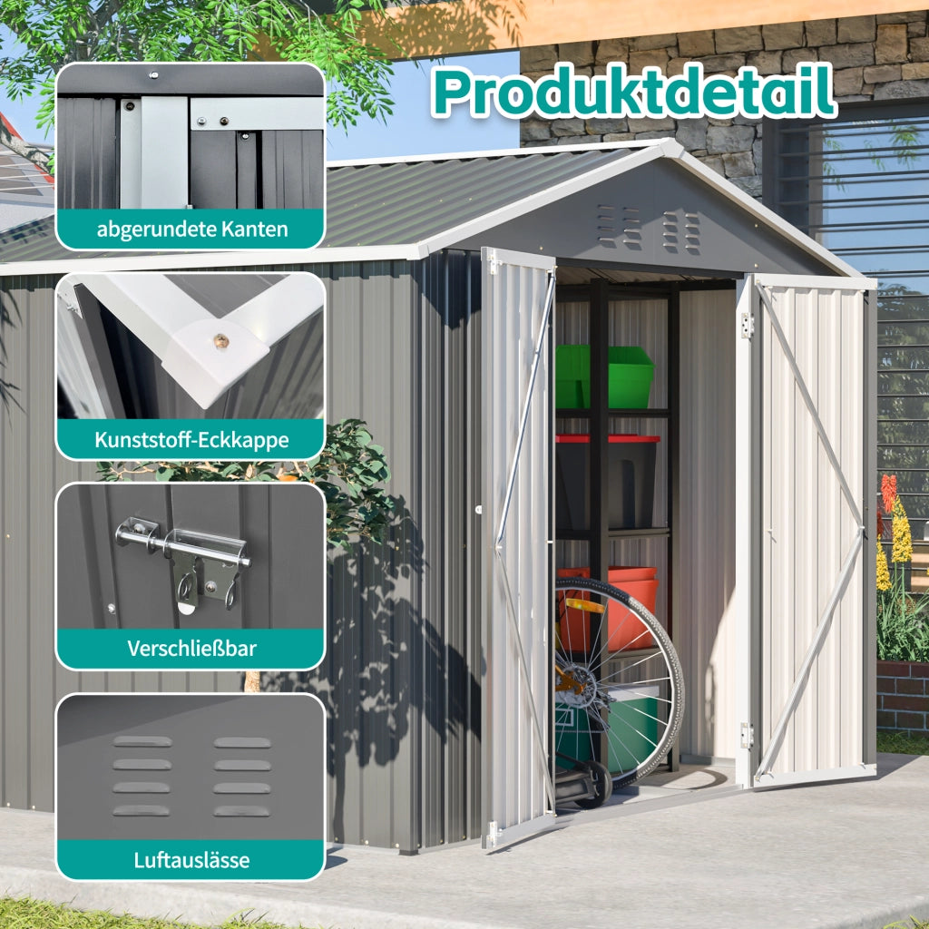 8x6FT Graues Metall-Tool-Shed mit Klapptür; Anthrazit-Farbe – Ideal für Gartenger?te und Werkzeugaufbewahrung