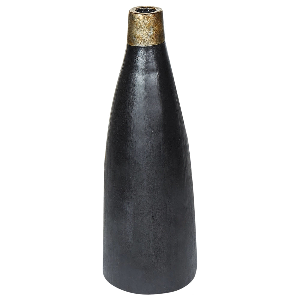 Vaso decorativo alto in terracotta nera da 53 cm Vaso da terra da tavolo con collo dorato