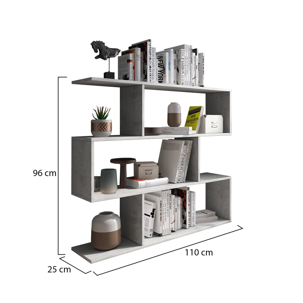 Biblioteca Terzolas, Libreria 3 Ripiani, 110x25x96h cm Grigio Cemento