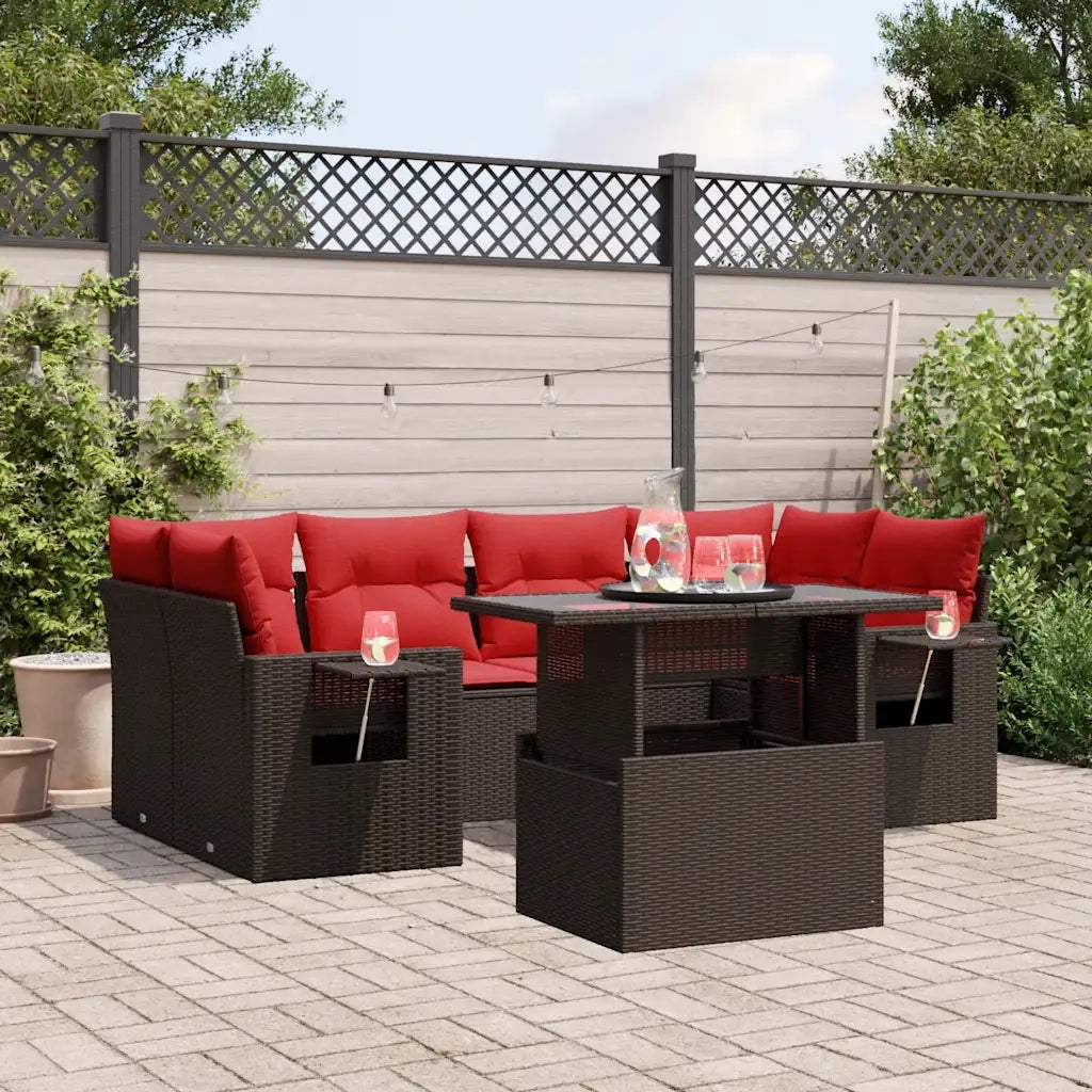 Set Divani da Giardino 7 pz con Cuscini Marrone in Polyrattan 3267764