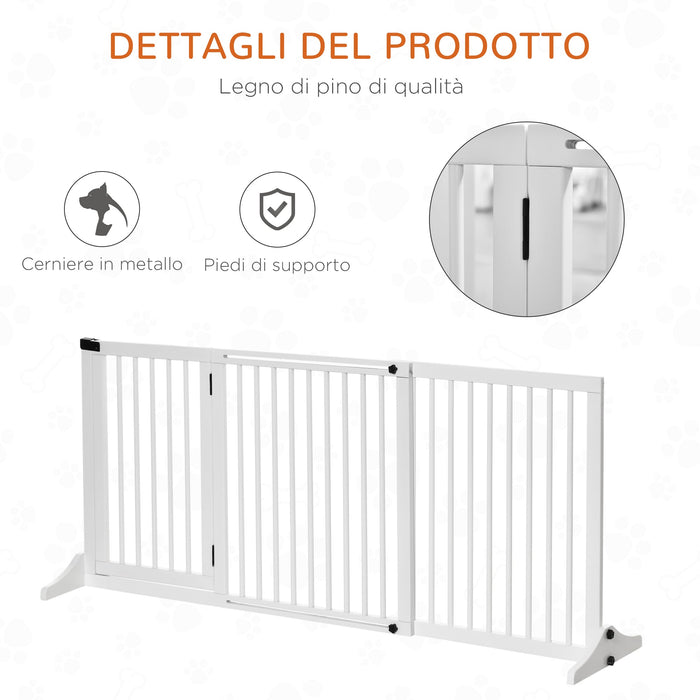 Cancellino per Cani Taglia Regolabile a 3 Pannelli 113-166x36x71 cm in Legno di Pino Bianco
