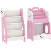 Scaffale per bambini 3 in 1 con contenitore per giocattoli, libreria modulare con 4 tasche e 3 ripiani e comodino, rosa