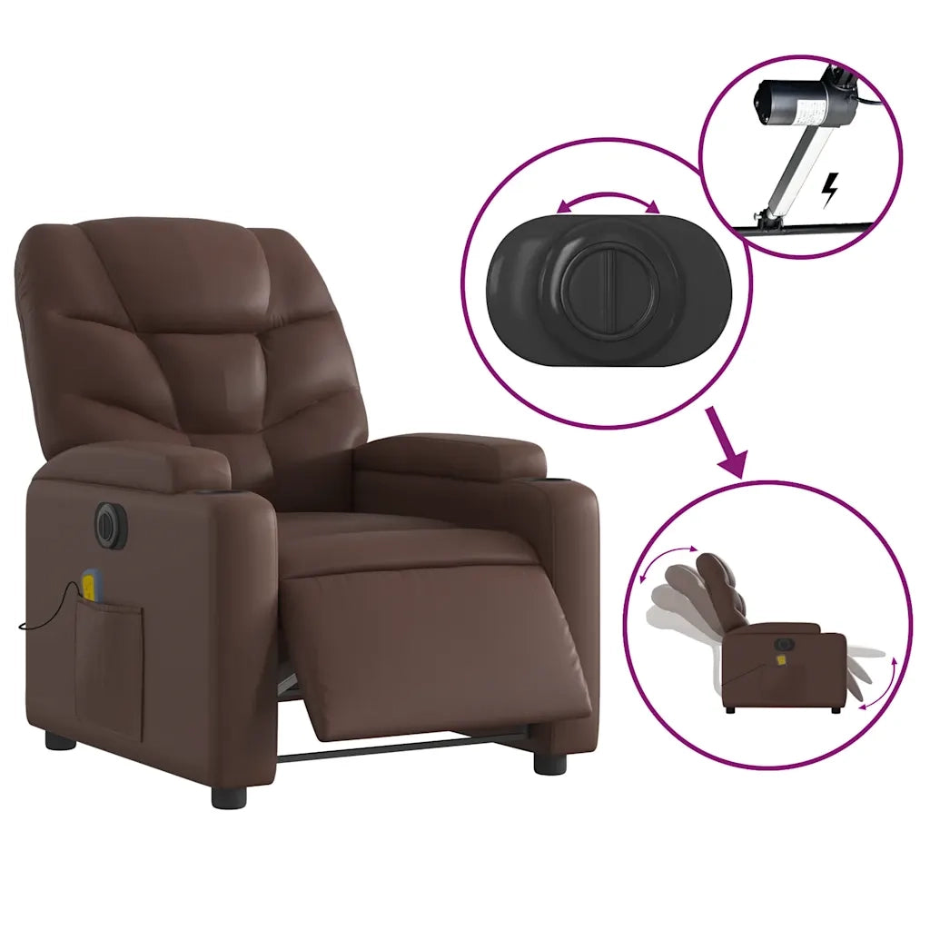Poltrona Massaggiante | Sedia Relax Elettrica Marrone in Similpelle