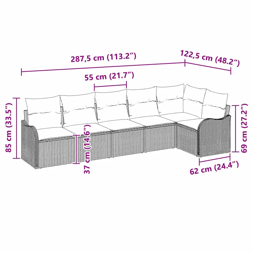 Set Divano da Giardino Grigio polyrattan 3345719