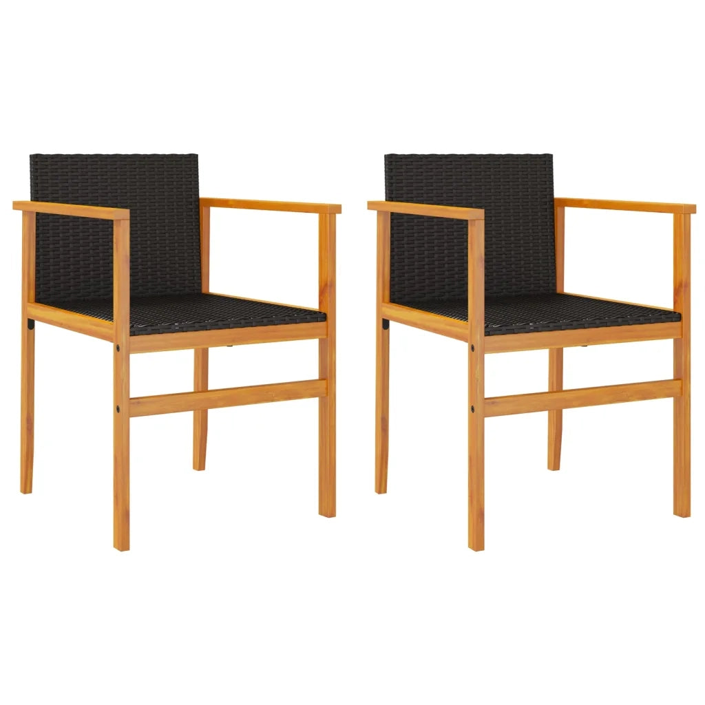 Sedie da Giardino 2 pz Nere in Polyrattan e Legno Massellocod mxl 93217