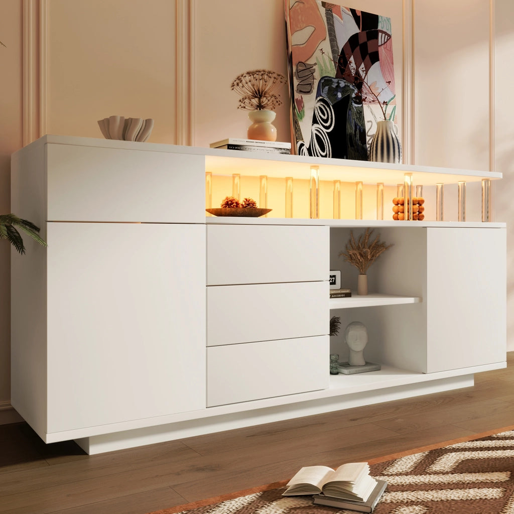 MADIA 160x40x75 cm Bianca con LED, 4 cassetti e 2 ante