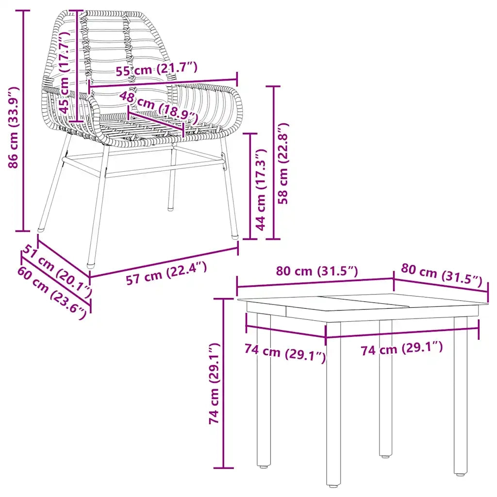 Set Mobili da Pranzo per Giardino 5 pz Nero Polyrattan Vetro 3334535