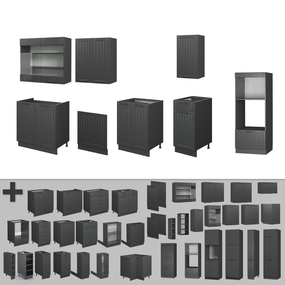 Cucina componibile Fame-Line Grigio scuro/Antracite 300 cm con armadio alto, PL Antracite Vicco