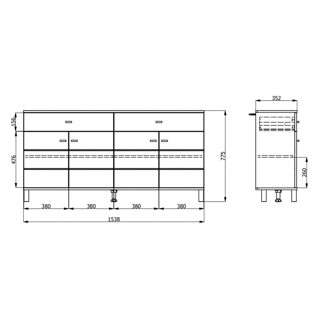 Madia Barich, Credenza 3 Ripiani, 154x35x78h cm Bianco