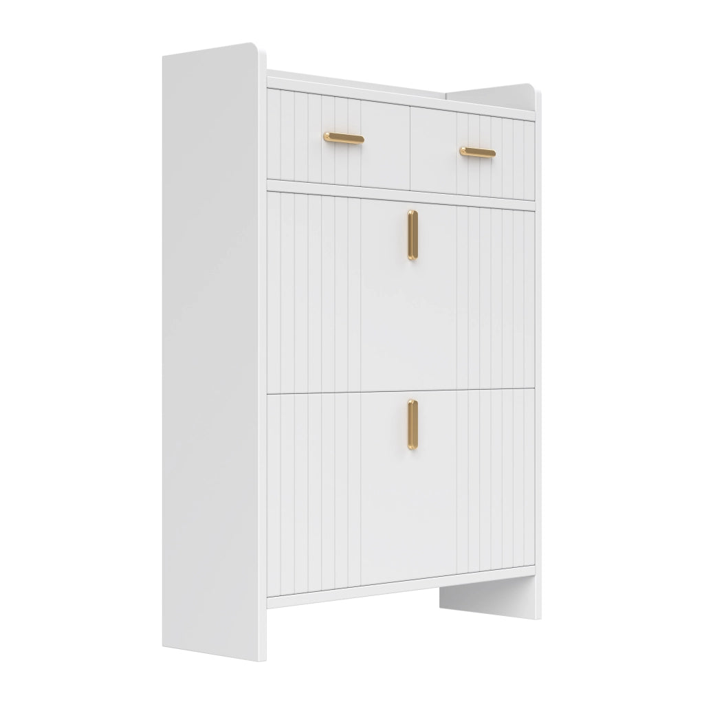 Scarpiera stretta con 2 vani a ribalta e 1 cassetto, mobile portascarpe moderno salvaspazio per ingresso, bianco, 75 ¡Á 24 ¡Á 108,5 cm