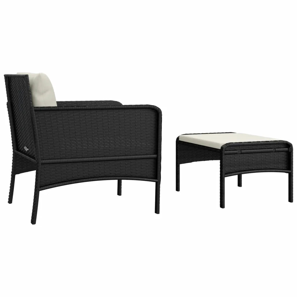 Set da Giardino 2 pz con Cuscini Nero in Polyrattan