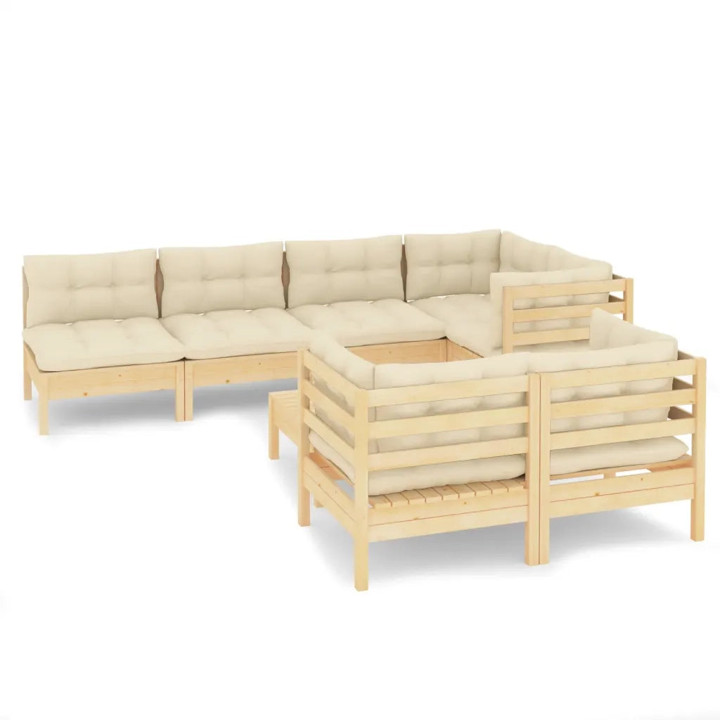 Set Divani da Giardino 8 pz con Cuscini Crema in Massello di Pino 3096496