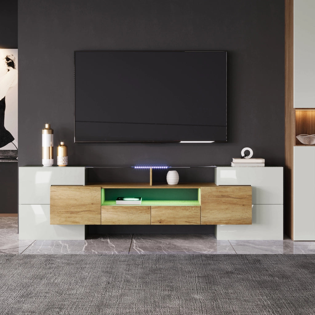MOBILE TV 200x35x60 cm MDF Bianco lucido e colore legno con LED
