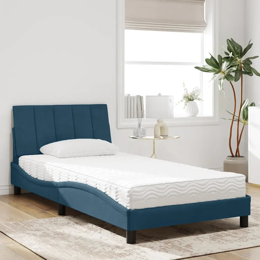 Letto con Materasso Hanko Blu 100x200 cm in Velluto 3208584