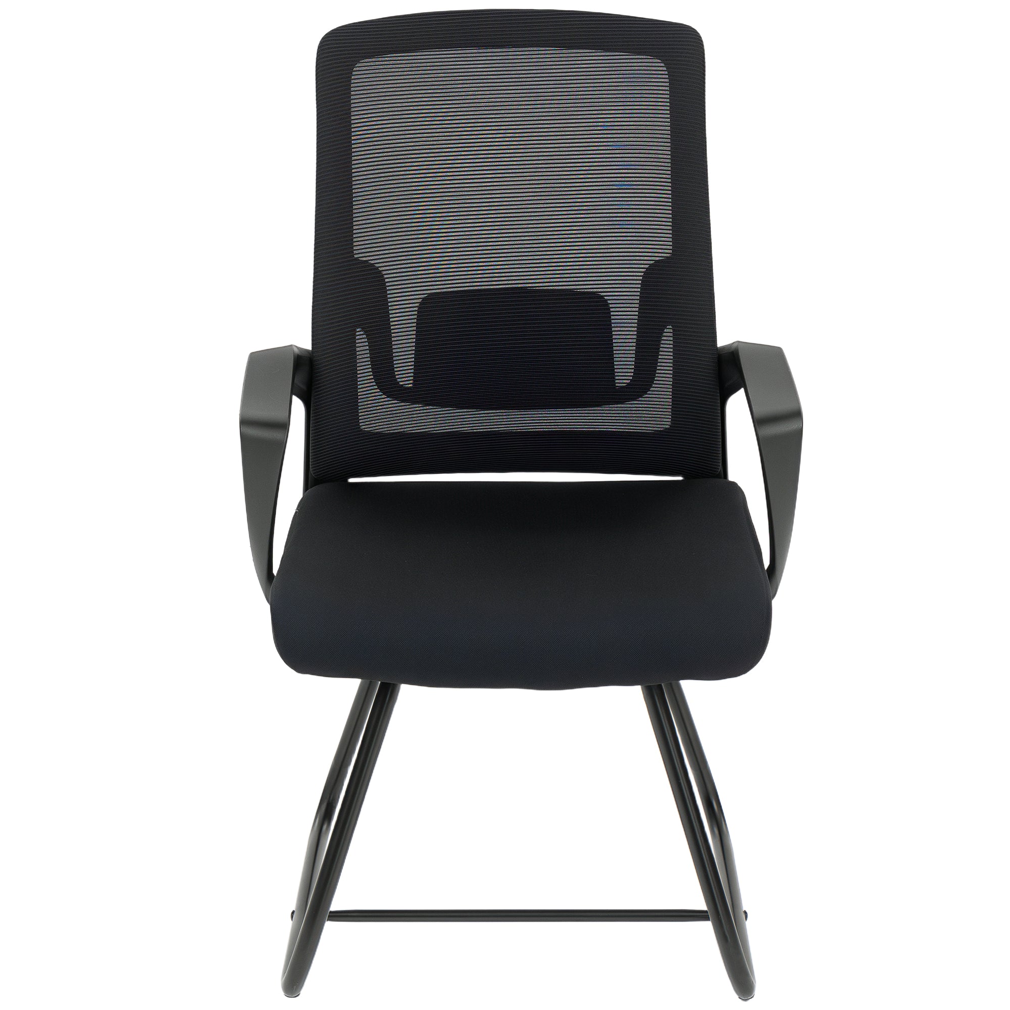 Sedia da Ufficio 57x56x97 cm Senza Ruote Ergonomica con Braccioli Struttura in Acciaio Nero