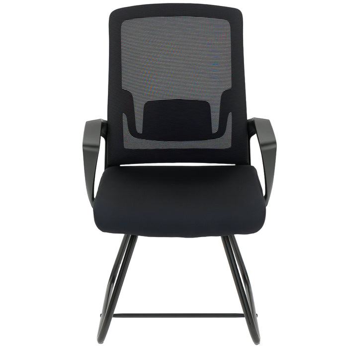Sedia da Ufficio 57x56x97 cm Senza Ruote Ergonomica con Braccioli Struttura in Acciaio Nero