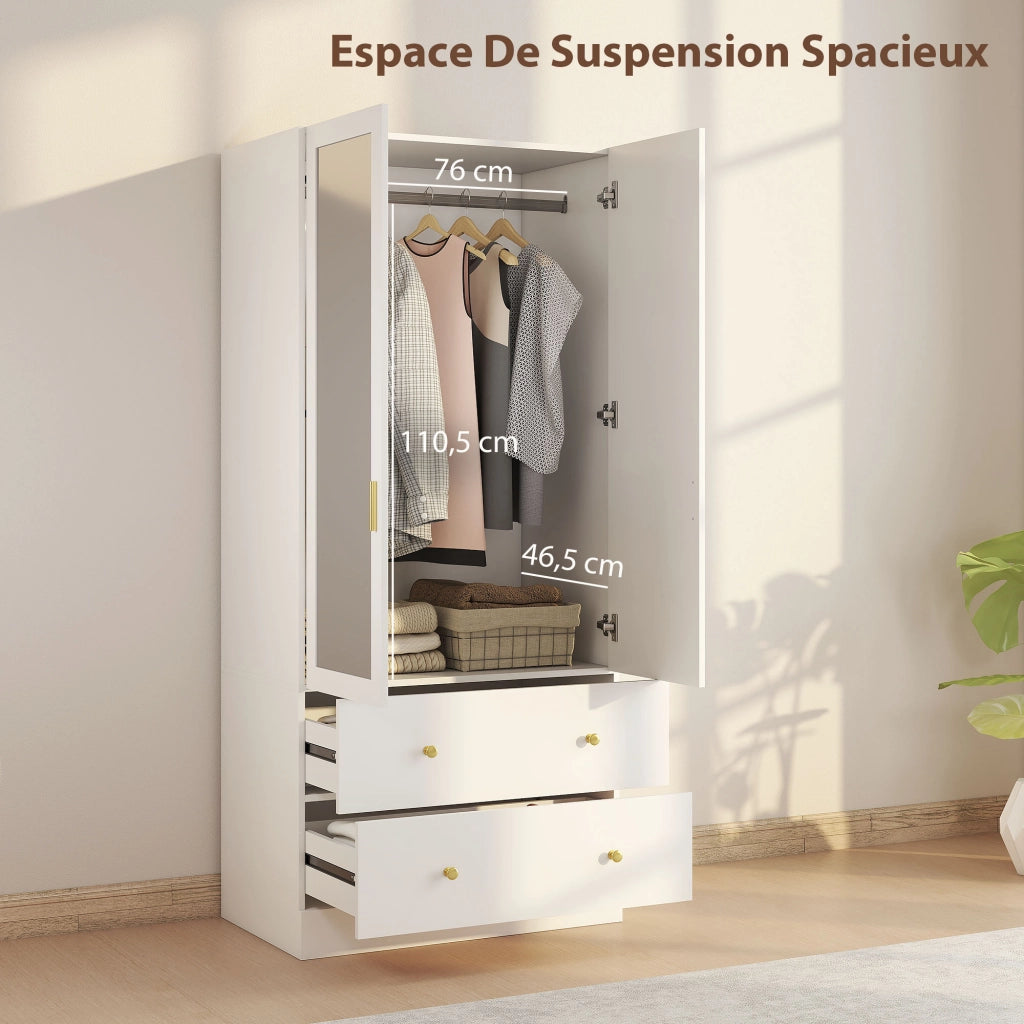 Armadio con specchio 2 ante e 2 cassetti ¨C Minimal ¨C bianco 80x50x180 cm