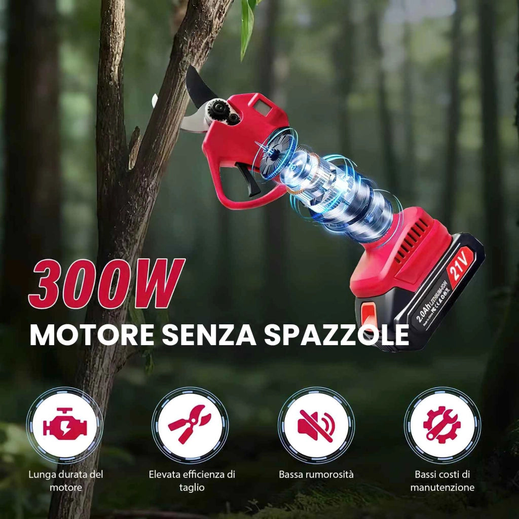 Kit sega elettrica e troncarami, kit troncarami e sega da potatura a batteria, 21 V, 2 batterie, regolabile a 180°, senza asta telescopica