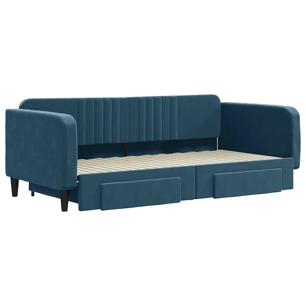Divano Letto Estraibile con Cassetti-Sofa Letto-Daybed Blu 100x200 cm in Velluto 567101