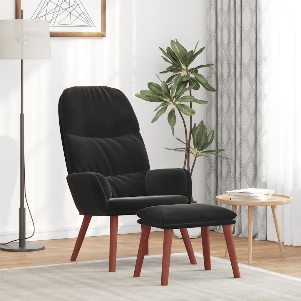 Poltrona Relax con Poggiapiedi Nera in Velluto 3315122