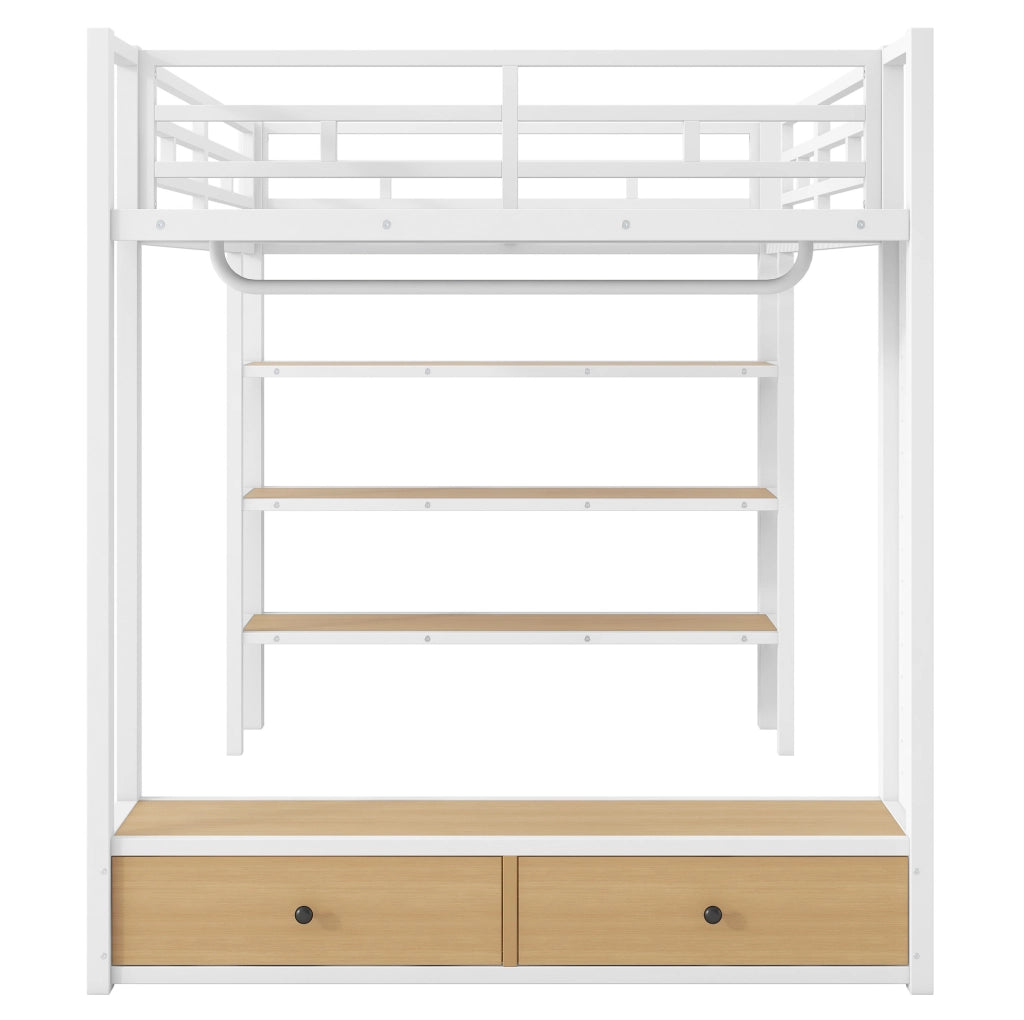 Letto a soppalco 140x200 cm con armadio aperto; ripiani; LED e parete forata bianco