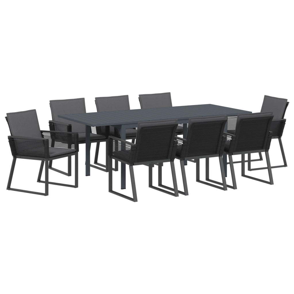 Set da Pranzo da Giardino  9 Pezzi con Cuscini Rattan PE Nero