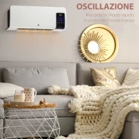 Termoventilatore da Parete Oscillatorio con Timer 12h e 2 Modalità di Riscaldamento, 54.5x12x21.5 cm, Bianco