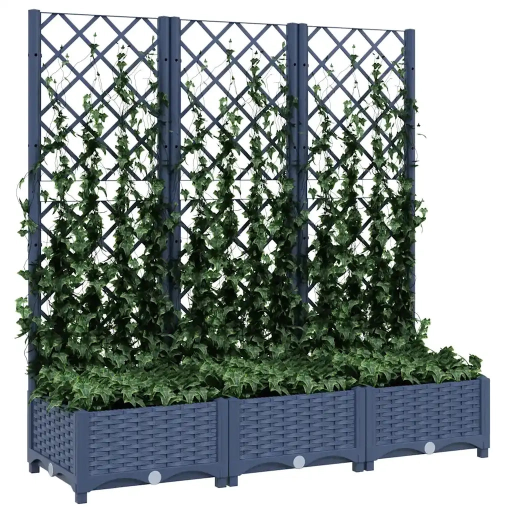 Fioriera | Cassetta per fiori | Vaso da Giardino e Graticcio Grigio Blu 120x40x121,5 cm PP
