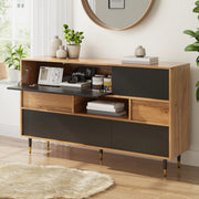 Credenza e madia con 2 cassetti, vano aperto e ante ribaltabili per soggiorno, nero naturale, 140 × 40 × 84,5 cm