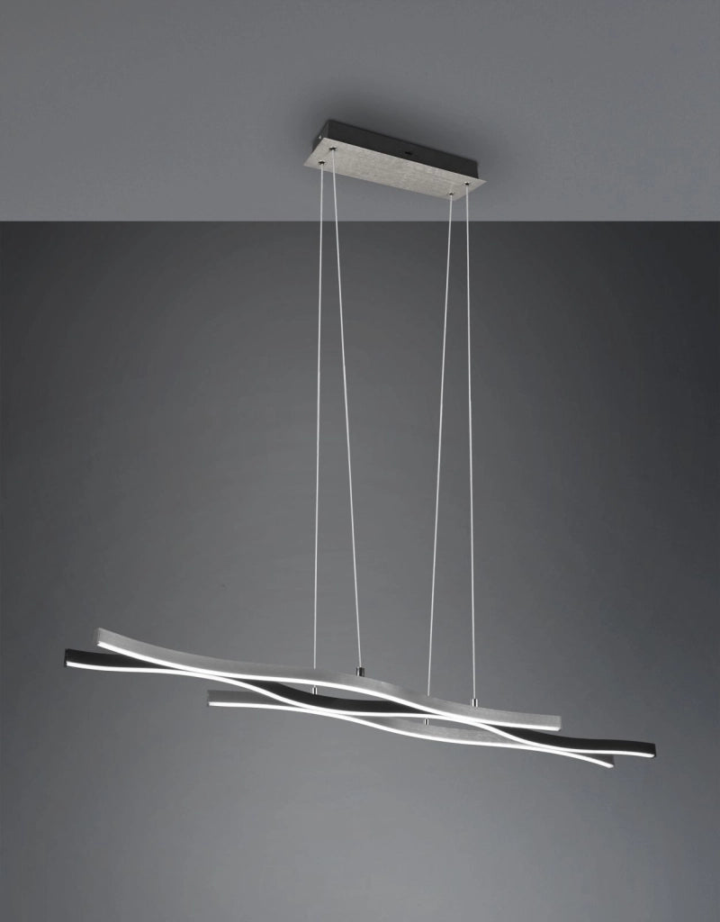 BLAZE SOSPENSIONE LED 35W 4300lm, 2300+3000+4000K ONDULATA METALLO ALLUMINIO E NERO DIMMERABILE CON INTERRUTTORE L. 108CM