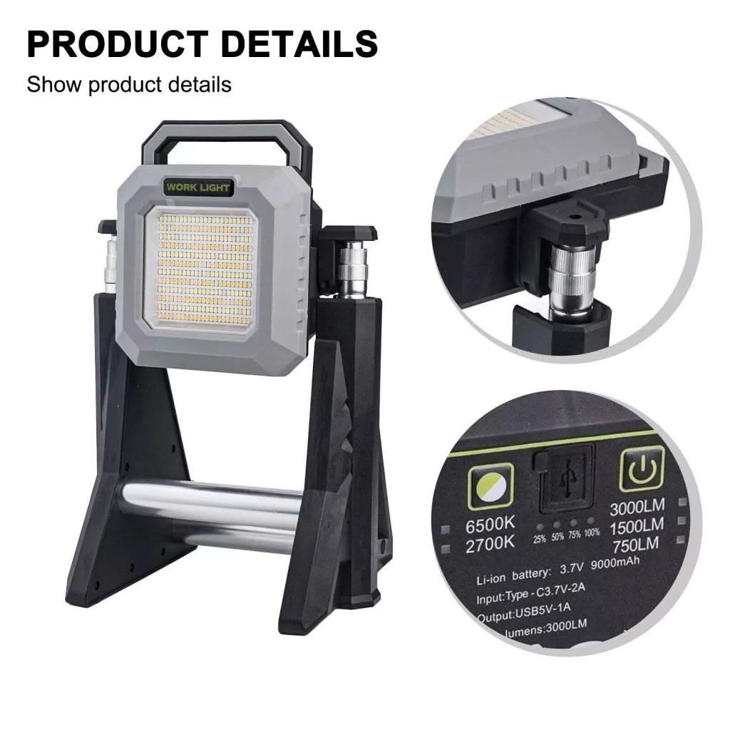 LUCE FARO A LED DA LAVORO TELESCOPICO CON SUPPORTO PER OFFICINE RICARICABILE