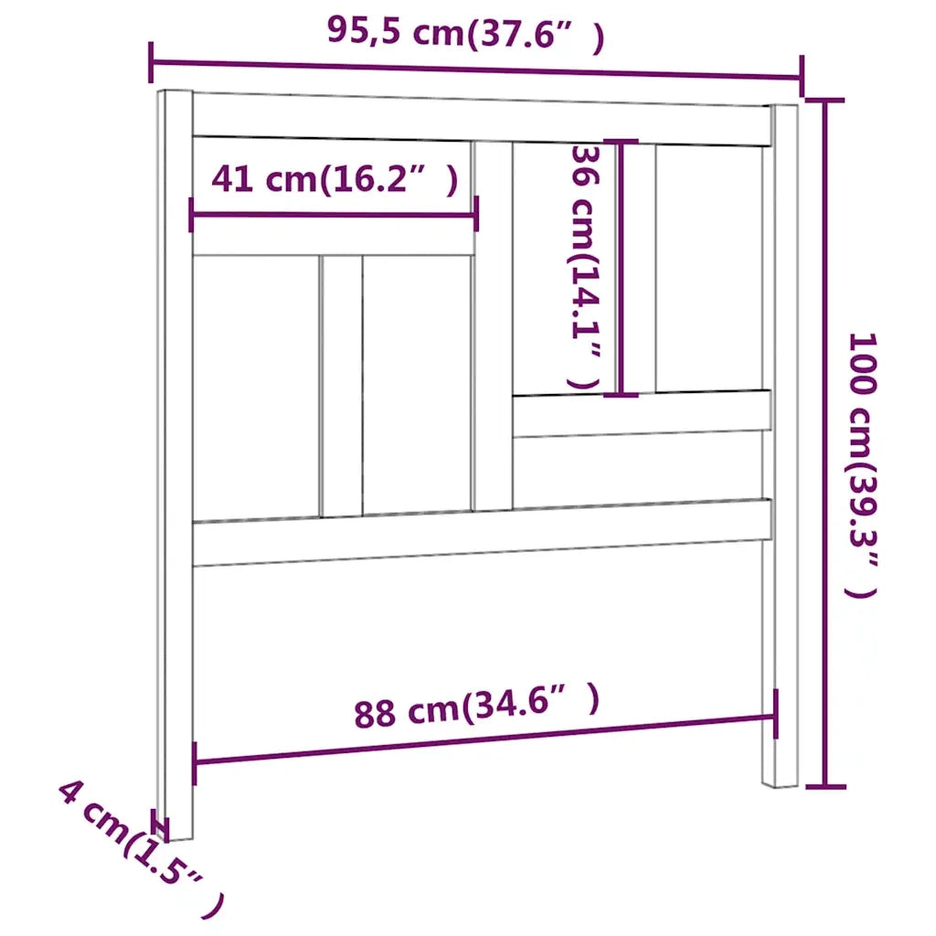 Testiera | Testata per Letto Nera 95,5x4x100 cm in Legno Massello di Pino