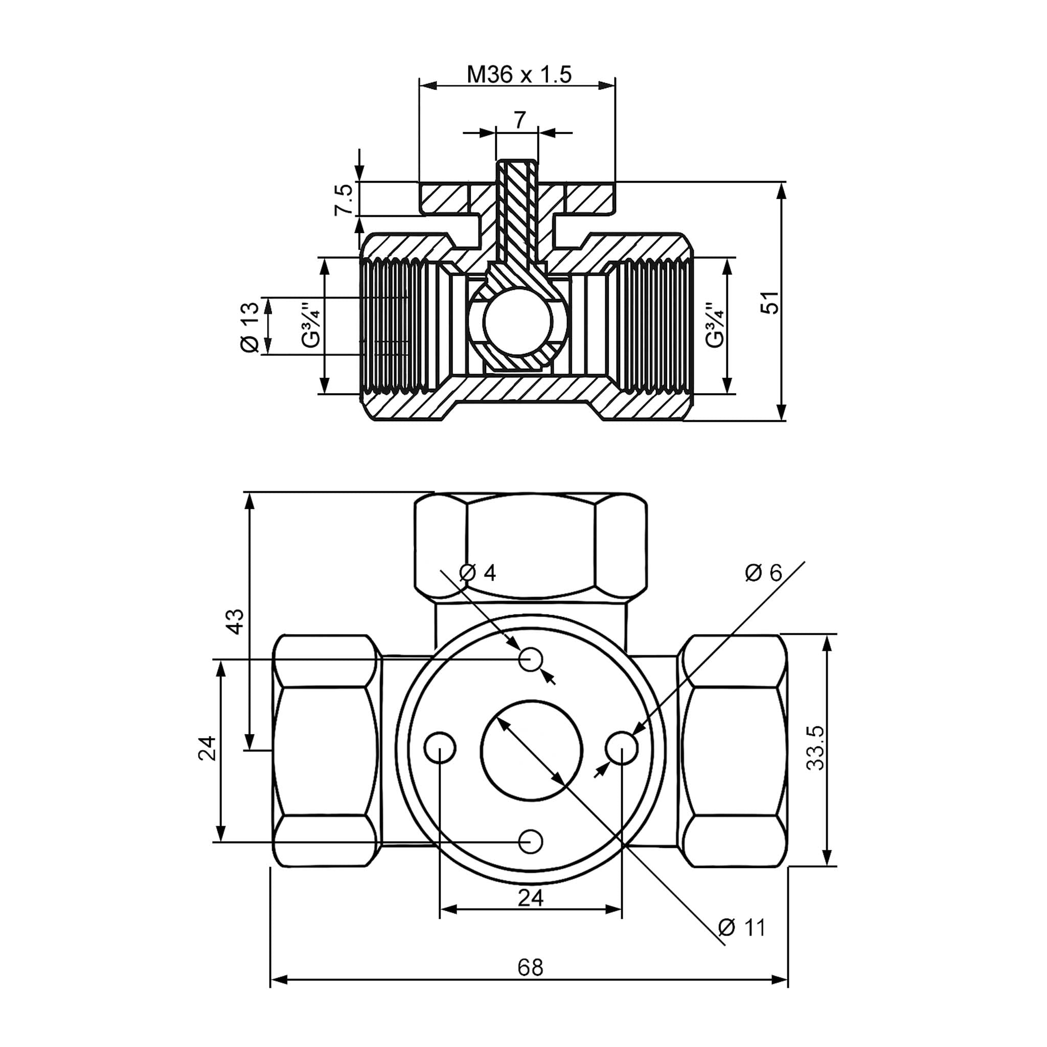 Valvola di zona motorizzata a tre vie serie DQ320 220VAC DN20 26.9 mm (3/4")