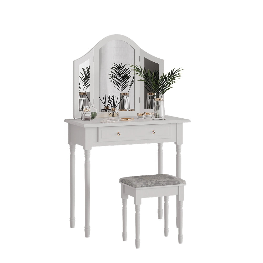 Vicco Tavolo da toeletta Bianco 80 cm con sgabello