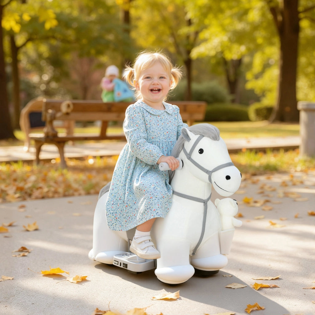 Cavallo a Dondolo Elettrico con Musica e Batteria 6V ¨C Zephmum ¨C Bianco