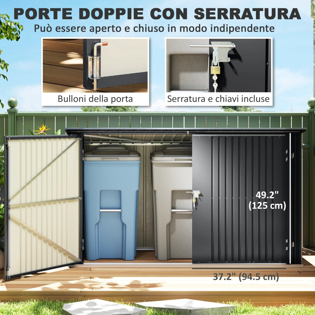 Contenitore per Rifiuti in Acciaio con 3 Cassonetti 240L ¨C Zephmum ¨C Grigio Scuro 233x105x118.5/133 cm
