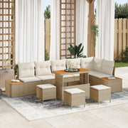 Set di Divani da Giardino  10 Pezzi con Cuscini Beige in Rattan Sintetico Acacia