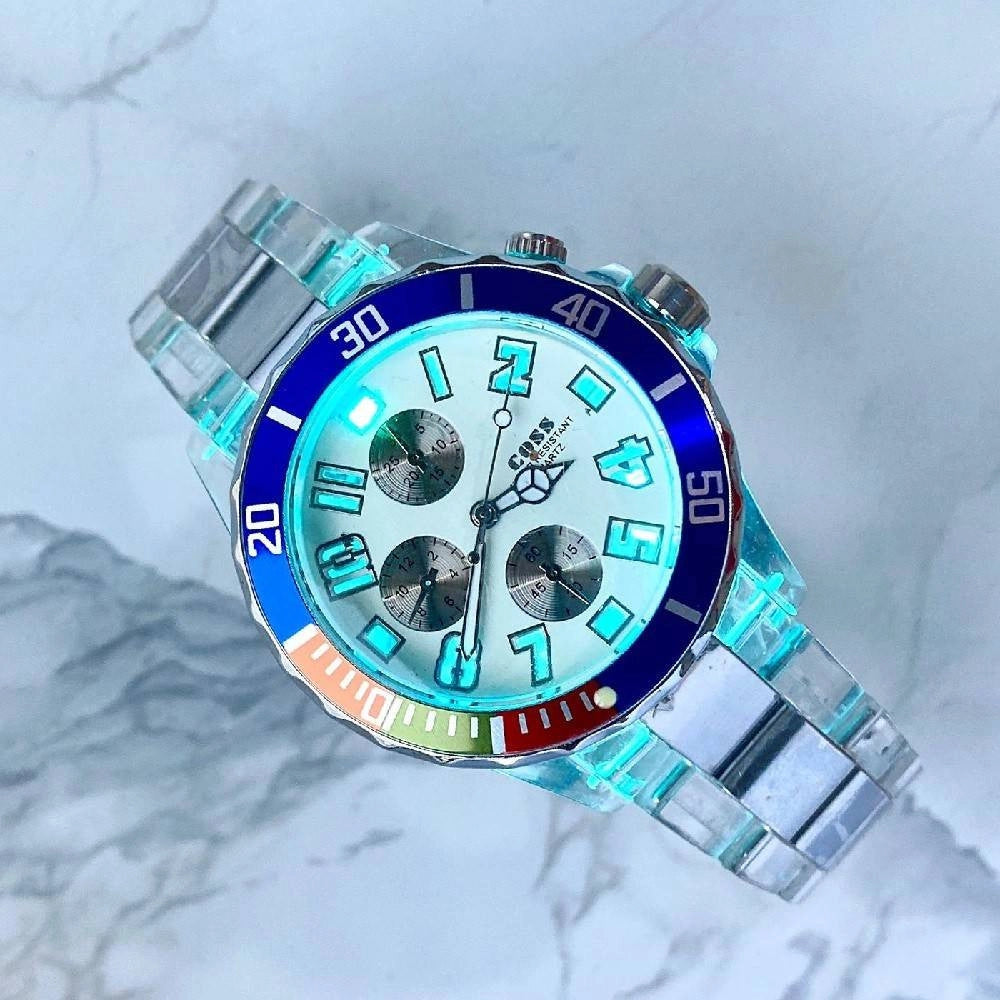 Trade Shop - Orologio Polso Coss Uomo Analogico Quarzo Luminoso Silver Blu Quadrante Bianco -
