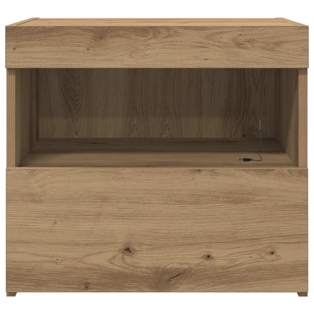 Comodino  con luci LED Rovere Artigianale 50x40x45 cm