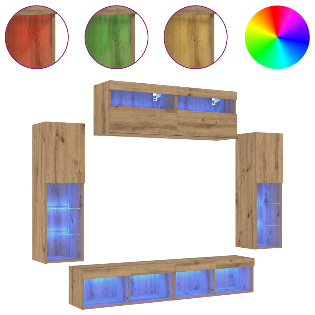 Mobili TV da parete  con luci LED 2 pezzi Acero Artigianale 80x30x30 cm